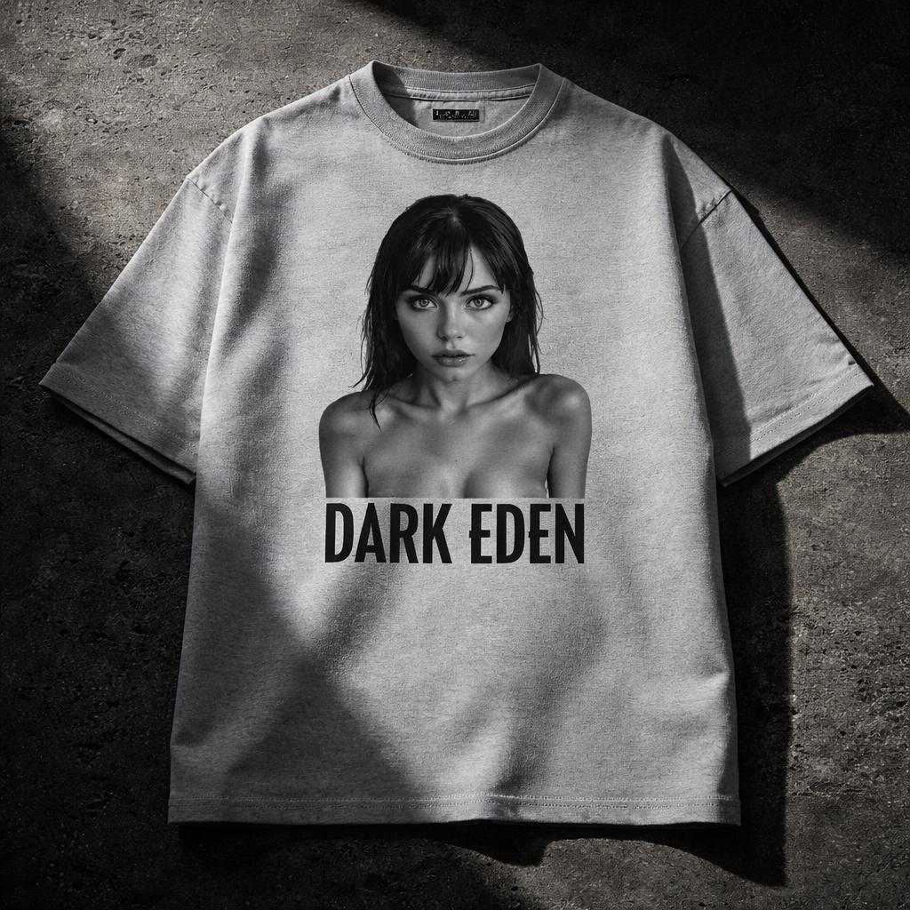 Camiseta oversized dark art MEPHX cuello alto orgánica unisex – arte IA underground España